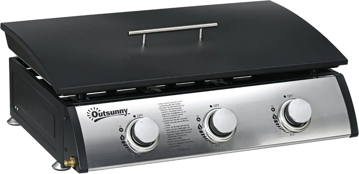 Outsunny Gasgrill, mit 3 Brenner 7,5 kW Grillfläche 61 × 35,5 cm tragbarer Tischgrill