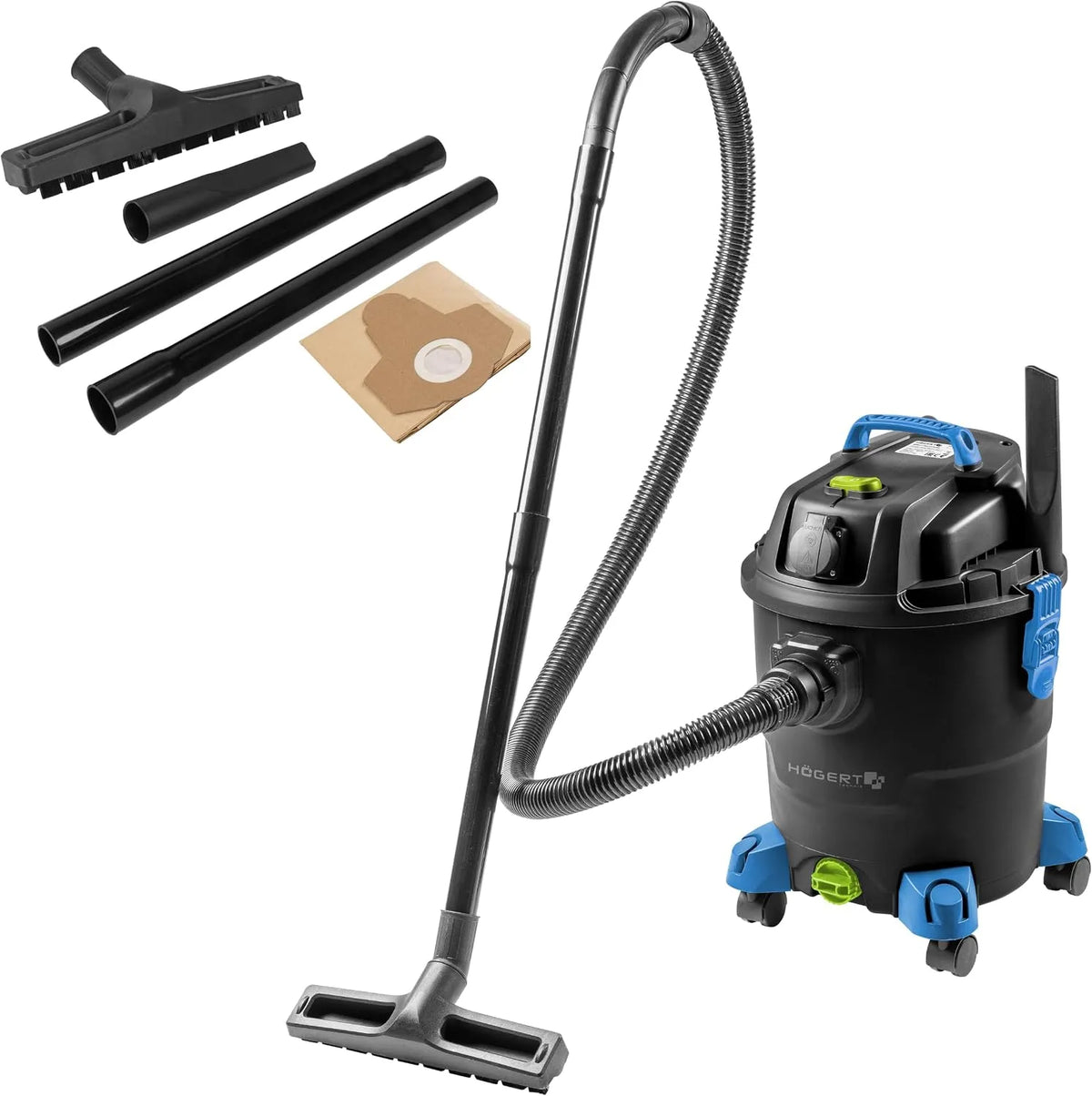 Nass-/Trockensauger, Leistung 1200 W, 1,5 m Schlauch, Högert Technik Nass- &, Steckdose für Elektrowerkzeuge, Fassungsvermögen 20 L, 4 m Kabel