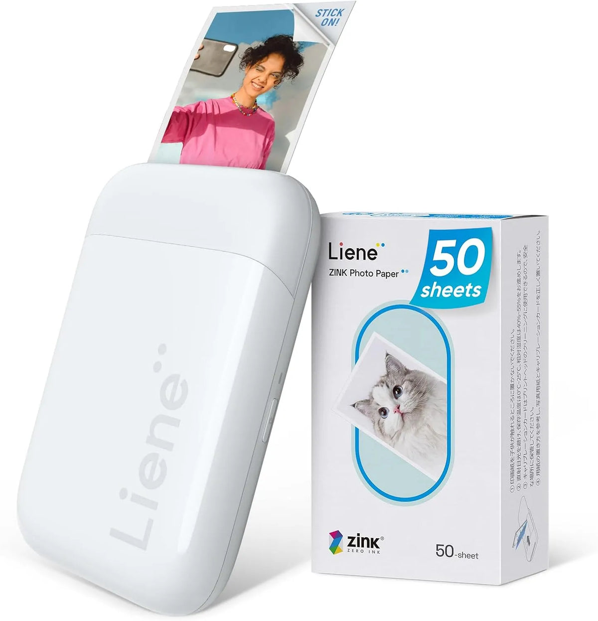 Modell Mini Fotodrucker für Smartphone K100 300DPI Liene Pearl, Maße 5x7,6cm, mit 50 Blatt Zink-Fotopapier mit Kleberückseite, Integrierter Akku