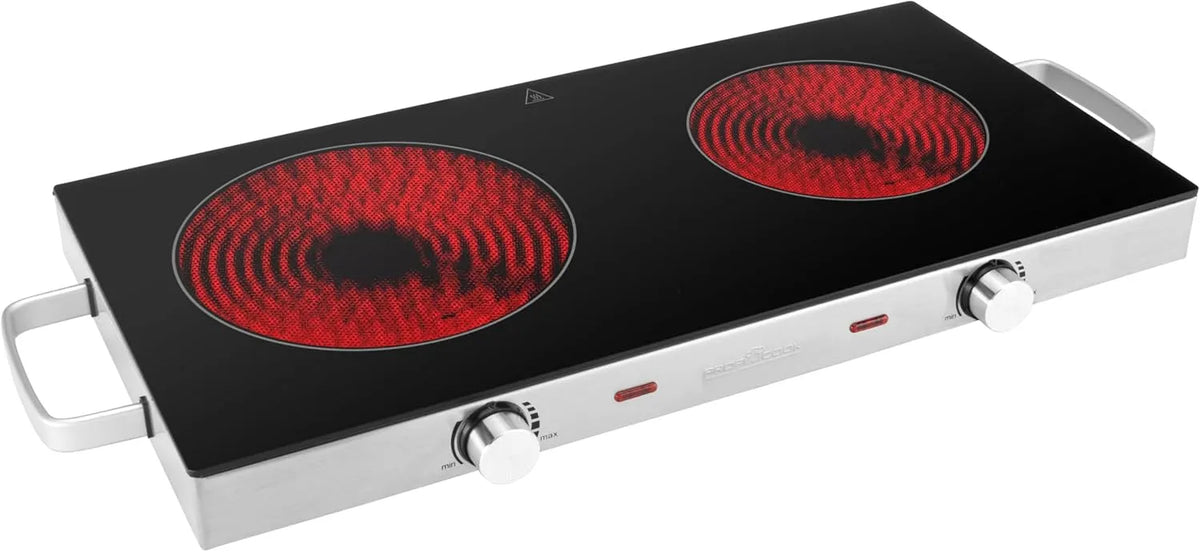 Kochfeld PC-DKP 1211, Doppelkochplatte 2800 W, ProfiCook Infrarot-Doppelkochplatte, Energiesparende Herdplatte mit zwei Feldern