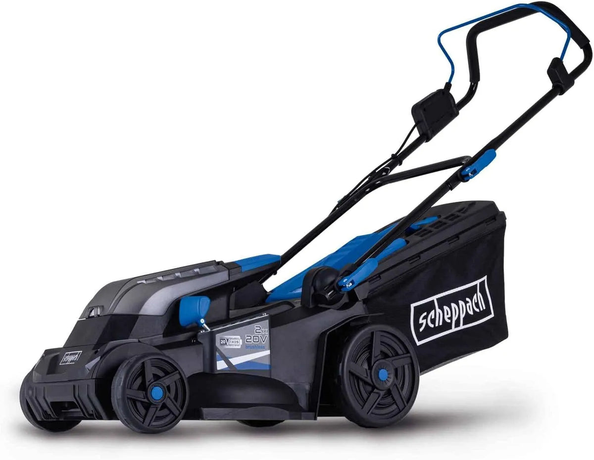 Scheppach Rasenmäher BC-MP380-X 20V-IXES-Serie, für 450-500 m2, Akku 20V Brushless Akkumäher, 38cm Schnittbreite, Fassungsvermögen 45L Korb