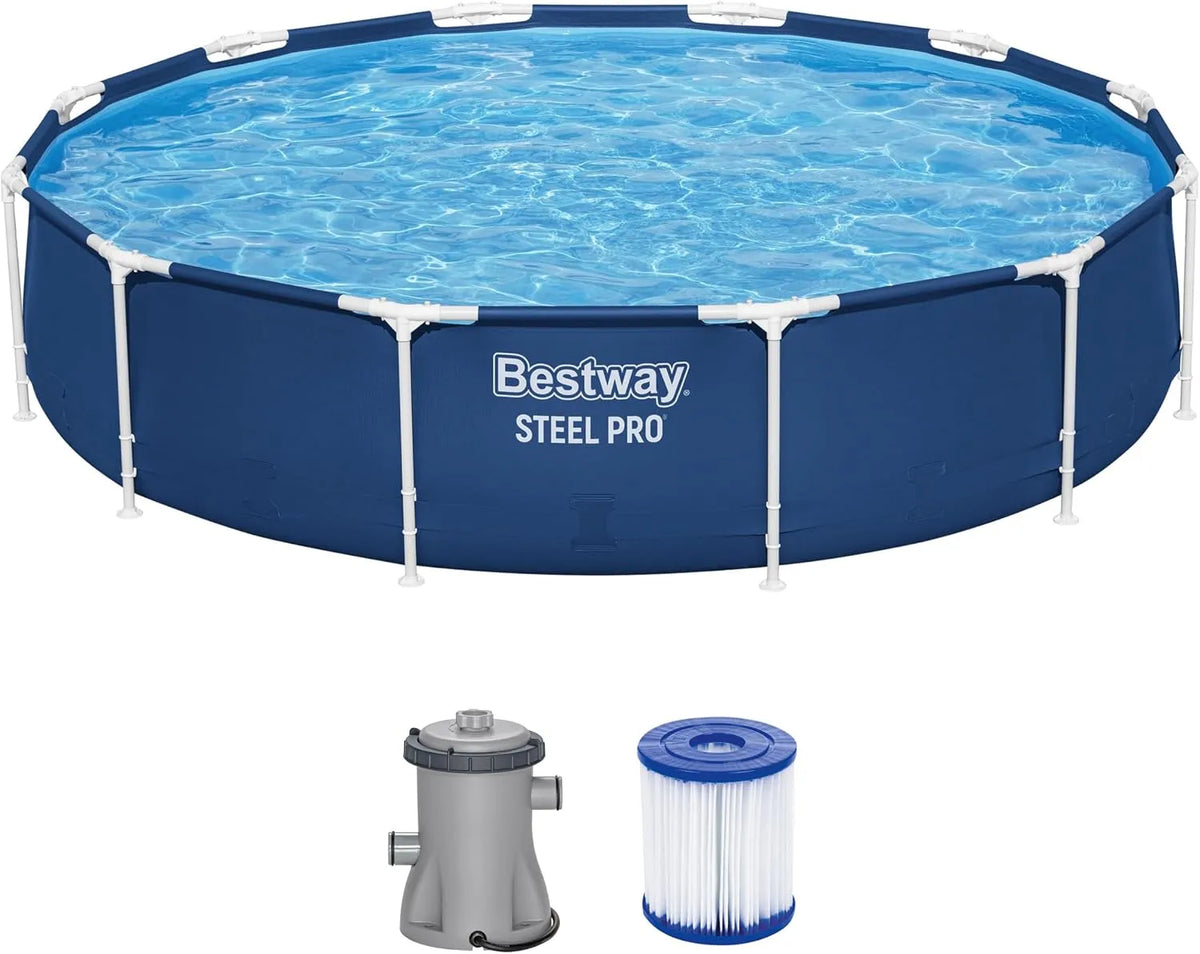 Bestway Pool, Steel Pro Frame Set mit Filterpumpe Ø 366 x 76 cm, dunkelblau, rund