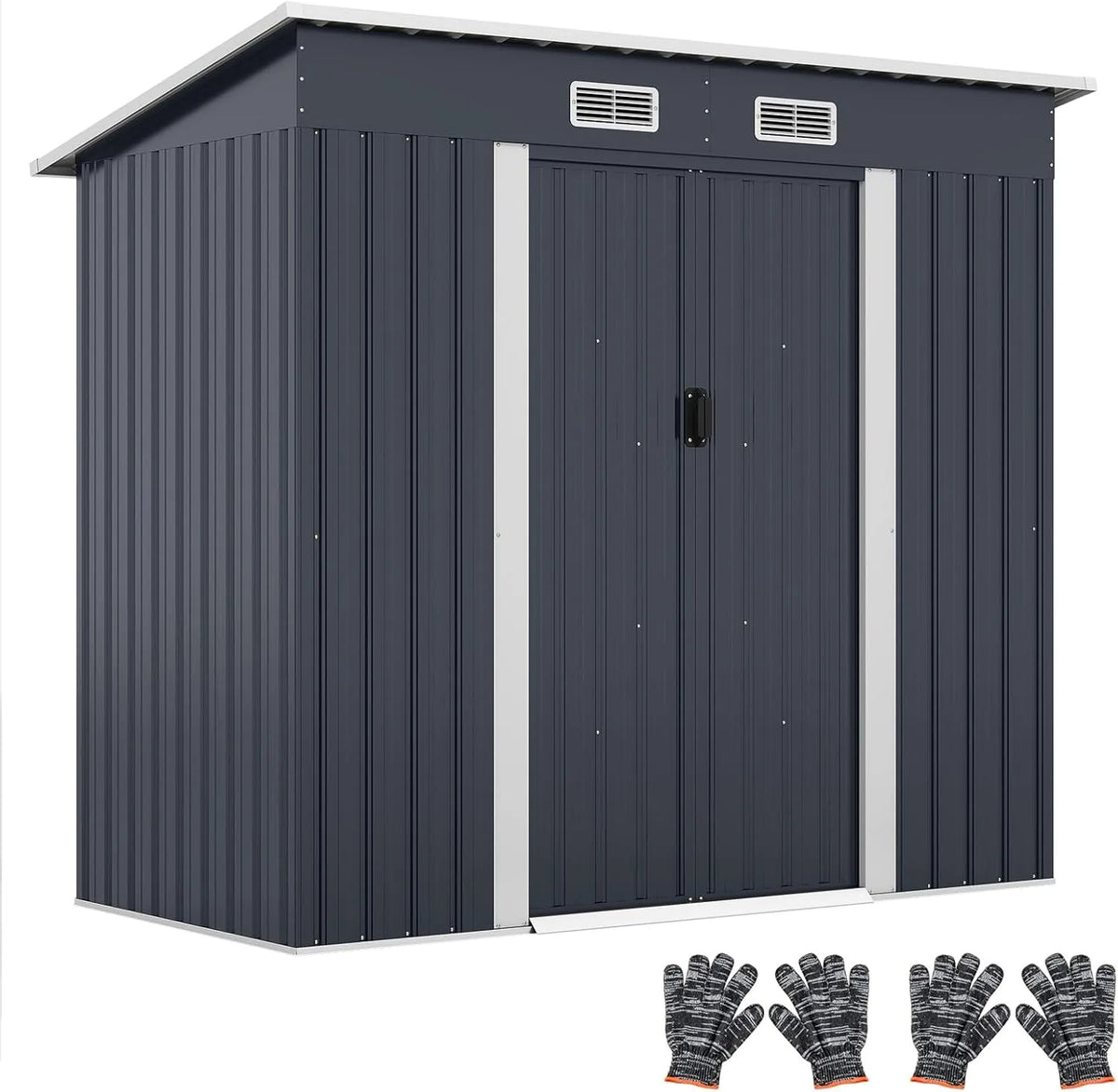 Geräteschuppen Costway, Gerätehaus mit Pultdach & Schiebetüren, Fahrradgarage Gartenschuppen für Garten, Terrasse, Maße 213 x 112 x 185 cm, Rasen