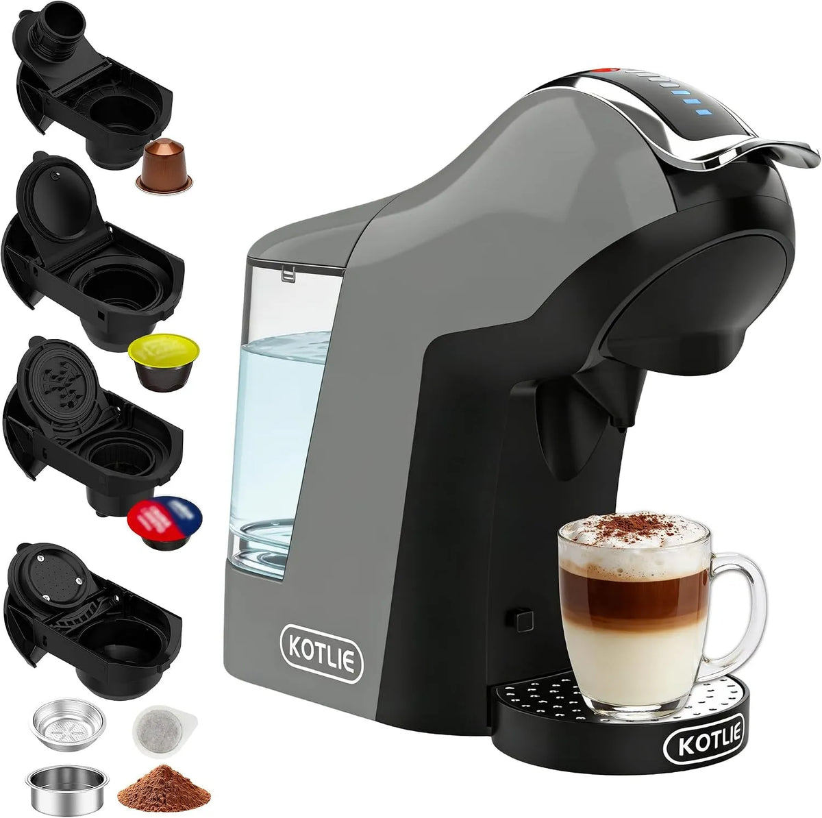 Nespresso Kaffeemaschine EM-308B, 5-in-1 Kapselkaffeemaschine 19 Bar, 44mm, Fassungsvermögen 1L Wassertank, 3 Temperaturen, 7 Wassermengen, ESE Pads