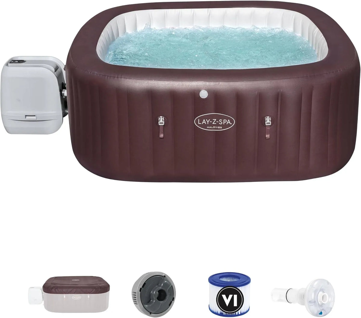 Bestway Whirlpool Braun Lay-Z-SPA Maldives HydroJet Pro, Maße 201 x 201 x 80 cm, 5-7 Personen, eckig