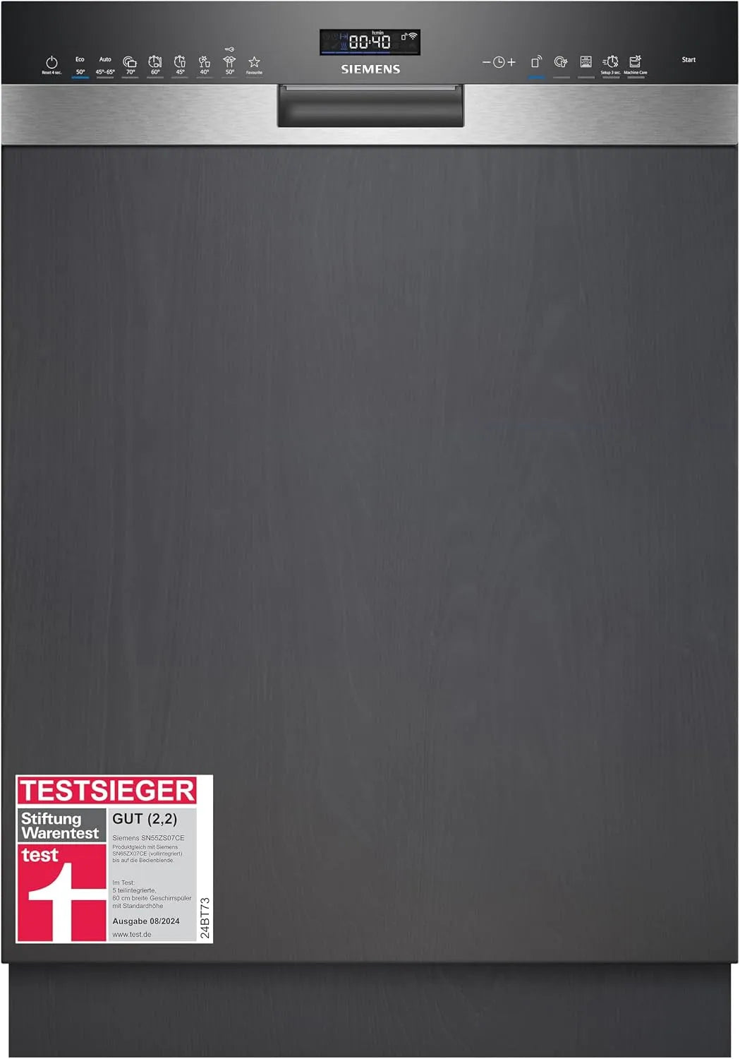 Siemens Geschirrspüler SN55ZS07CE iQ500, Smarter Teilintegriert, Edelstahl, Leise, Zeolith, varioSpeed, 60 cm breit, Made in Germany, ckschublade