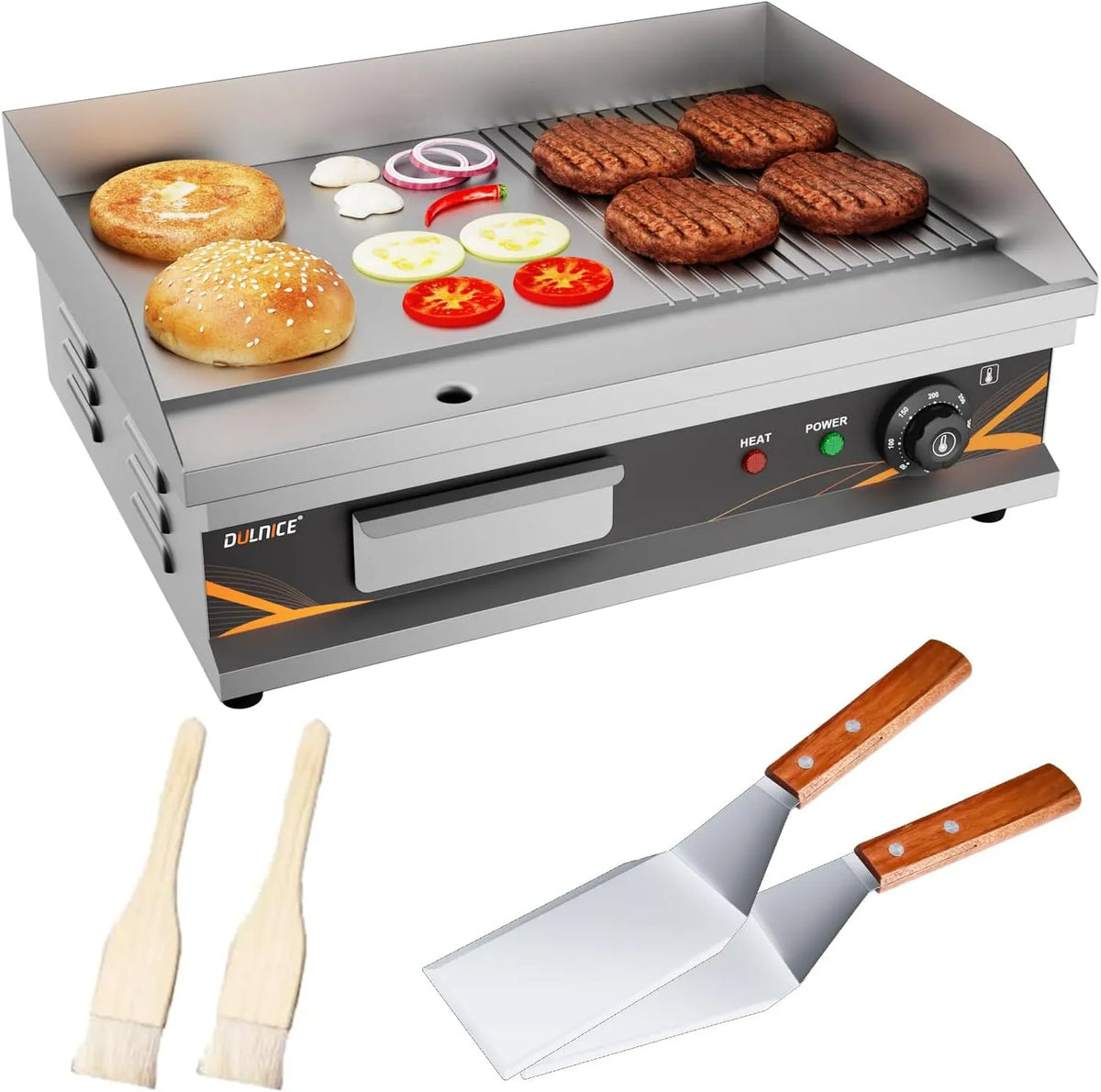 Grill, Kommerzieller Grillplatte Elektrisch 3000W, 54cm Elektrogrill Gerillt
