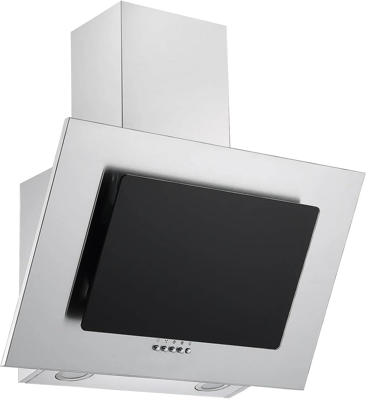 Respekta Dunstabzugshaube CH2060SBM, schräg 60 cm, 63 dB, 58, kopffrei, Abluft, und Umluftfunktion, Edelstahlgehäuse mit Glasschirm in Schwarz