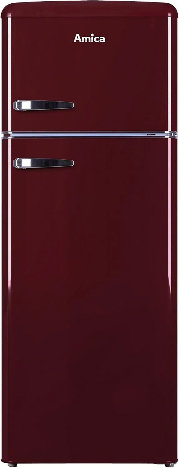 Amica Kühlschrank KGC 15631 R, Breite 144cm, x 55cm, x 62cm, Retro Kühl, Gefrierkombination, Wine Red, Weinrot, Retro-Design