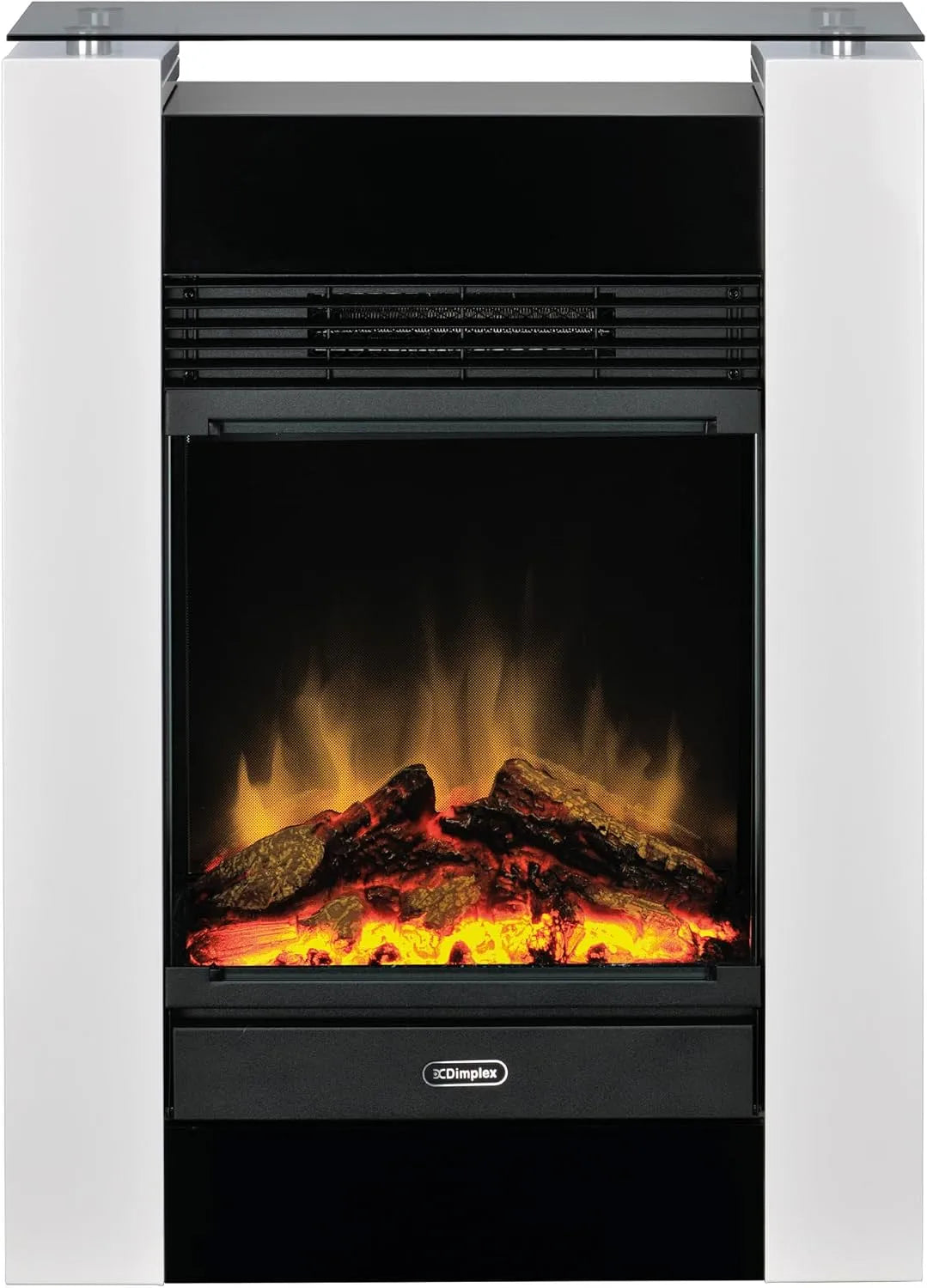Elektrokamin, freistehender mit Optiflame Effekt, LED-Flammeneffekt, Thermostat und Fernbedienung. Glasablage, Dimplex Gisella Weiß