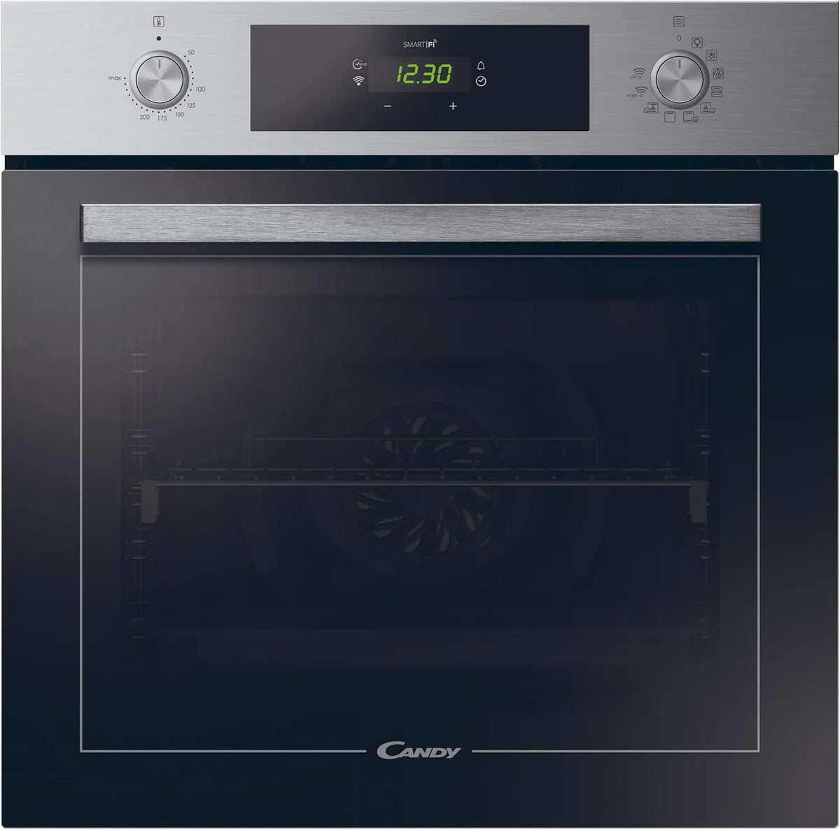 Candy Backofen FCM896XRLE0, Fassungsvermögen 70 L, 9 Betriebsprogramme, Wi-Fi Funktion, Einbaubackofen mit Heißluft, Versenkbare Knebel, Timer, Uhr