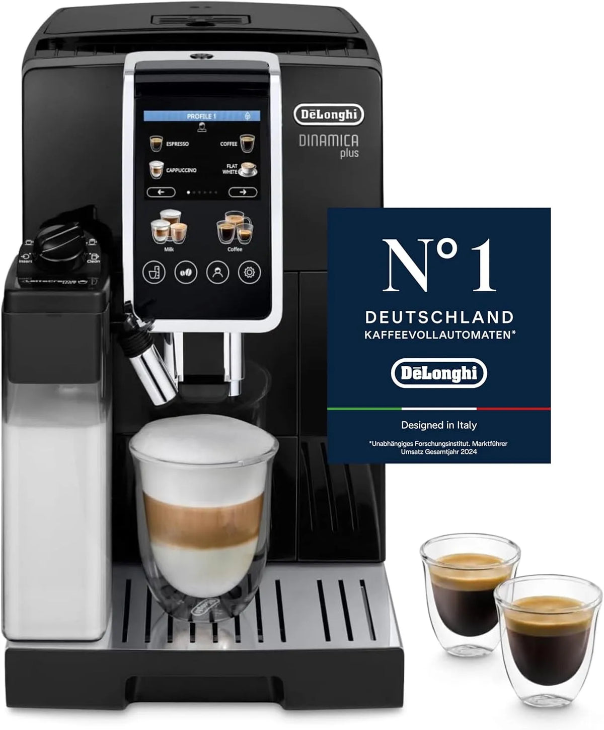 De'Longhi Kaffeevollautomat ECAM382.70.B, Espresso-Maschine mit 18 Rezepten, Dinamica Plus, 3,5-Zoll TFT-Display, Leistung 1450W, für Kaffeebohnen