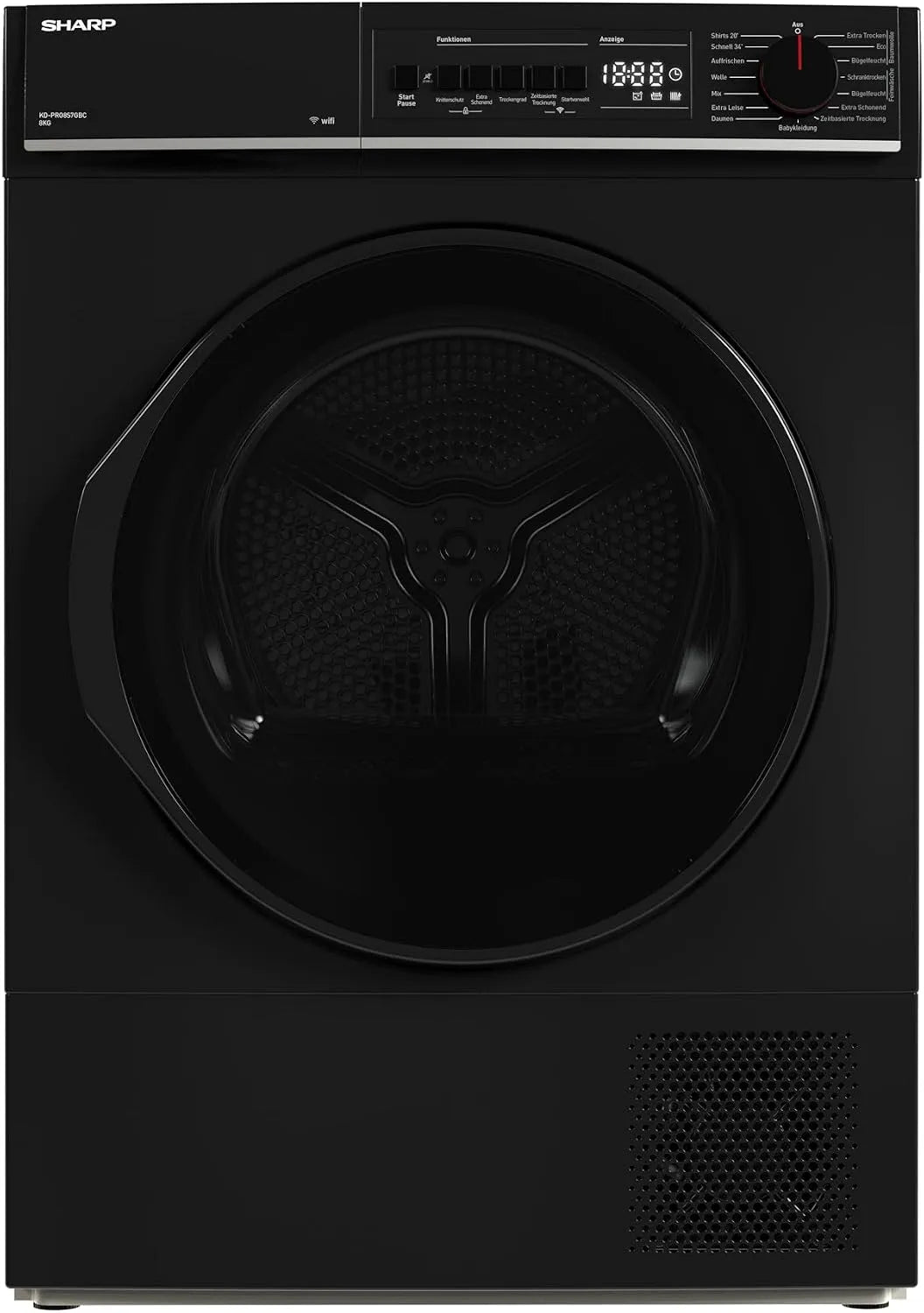 Sharp Wäschetrockner KD-PRO8S7GBC-DE 20-Minuten-Schnelltrockenprogramm, Gewicht 8kg, 15 Trockenprogramme inklusive., WiFi, in Schwarz
