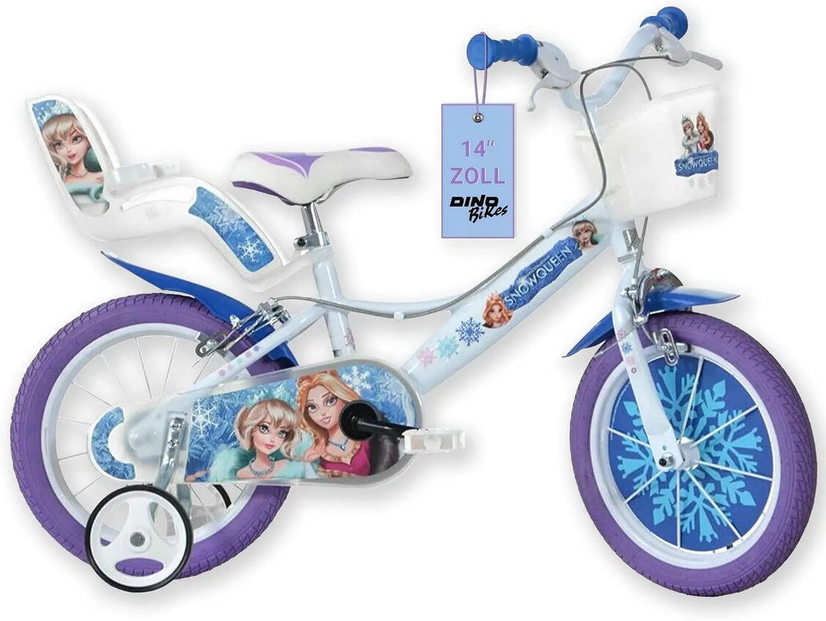 Fahrrad, Kinderfahrrad Eiskönigin, Mädchen mit abnehmbaren Stützrädern ab 2 Jahren, Dino Bikes, verstellbare Sattel- & Lenkerhöhe, Weiß-Blau