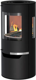 Kaminofen, Thermia Hiron Trio 3 Sichtscheiben modernes Design 6 kW Holzofen Stahl in Schwarz rund
