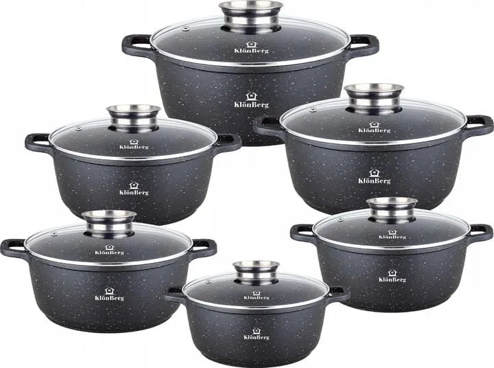 Topfset KB4021, 12-teiliges, antihaftbeschichtet, ideal für alle Herdarten, mit Deckel, schnell aufheizbar, Induktionstöpfe, in Schwarz