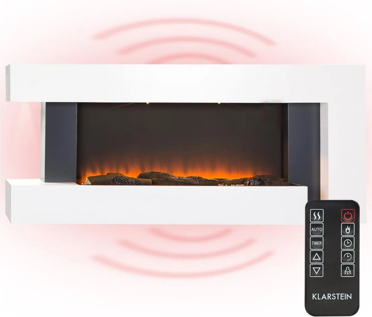 Klarstein Elektrokamin, 1000/2000W, mit LED-Flammenillusion, inklusive. Fernbedienung, weiß, Studio Light & Fire 2, MDF-Gehäuse, Ambient Down Light