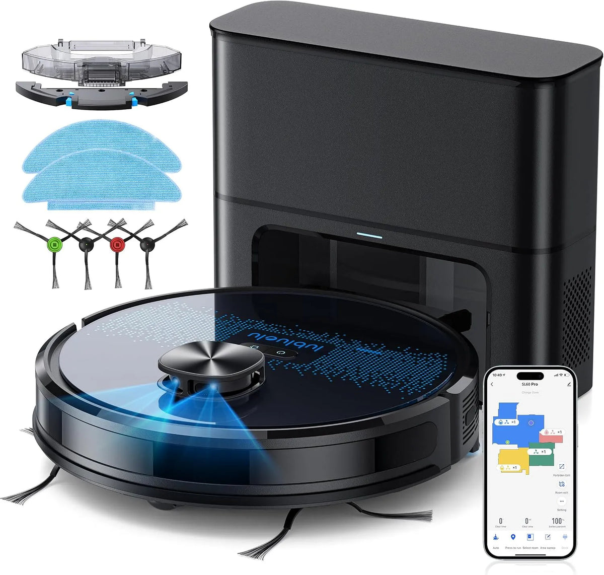 Saugroboter SL60 Lubluelu, Roboterstaubsauger mit Lasernavigation APP Steuerung, Pro, Teppiche, Ideal für Tierhaare, Hartböden