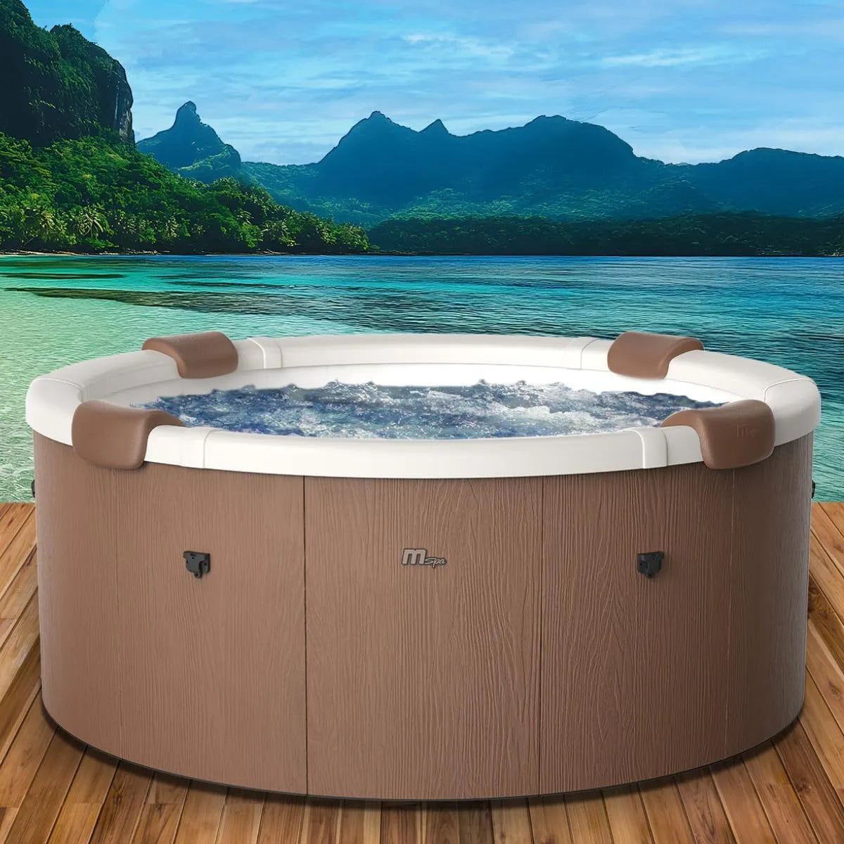 Whirlpool, 130 Massagedüsen, Ø182x70cm, LED-Beleuchtung mit 20 einstellbaren Farben für 6 Personen, Ganzjähriger Einsatz Winterfest, In & Outdoor
