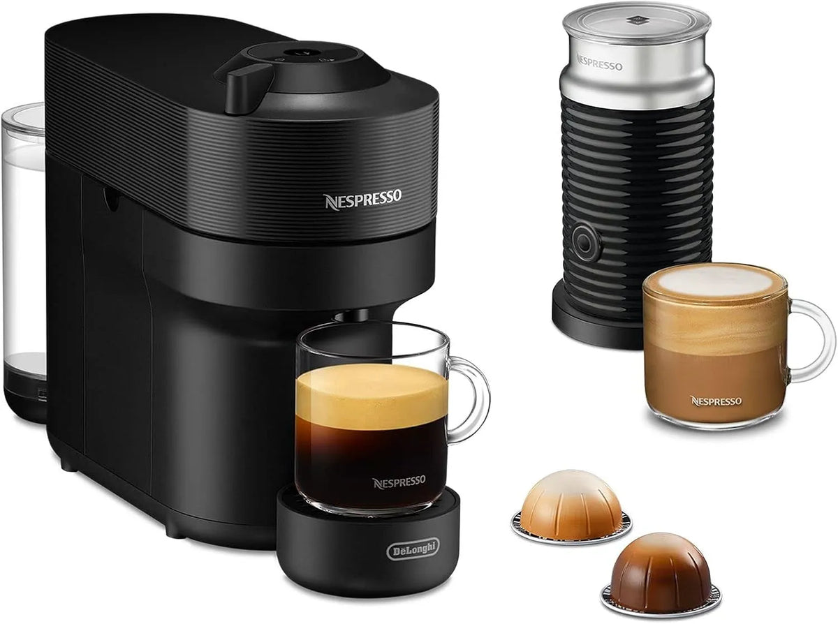 Nespresso De'Longhi Modell ENV90.BAE, Vertuo Pop, Centrifusion-Technologie, in Schwarz, Leistung 1260W, Kaffeekapselmaschine + Aeroccino