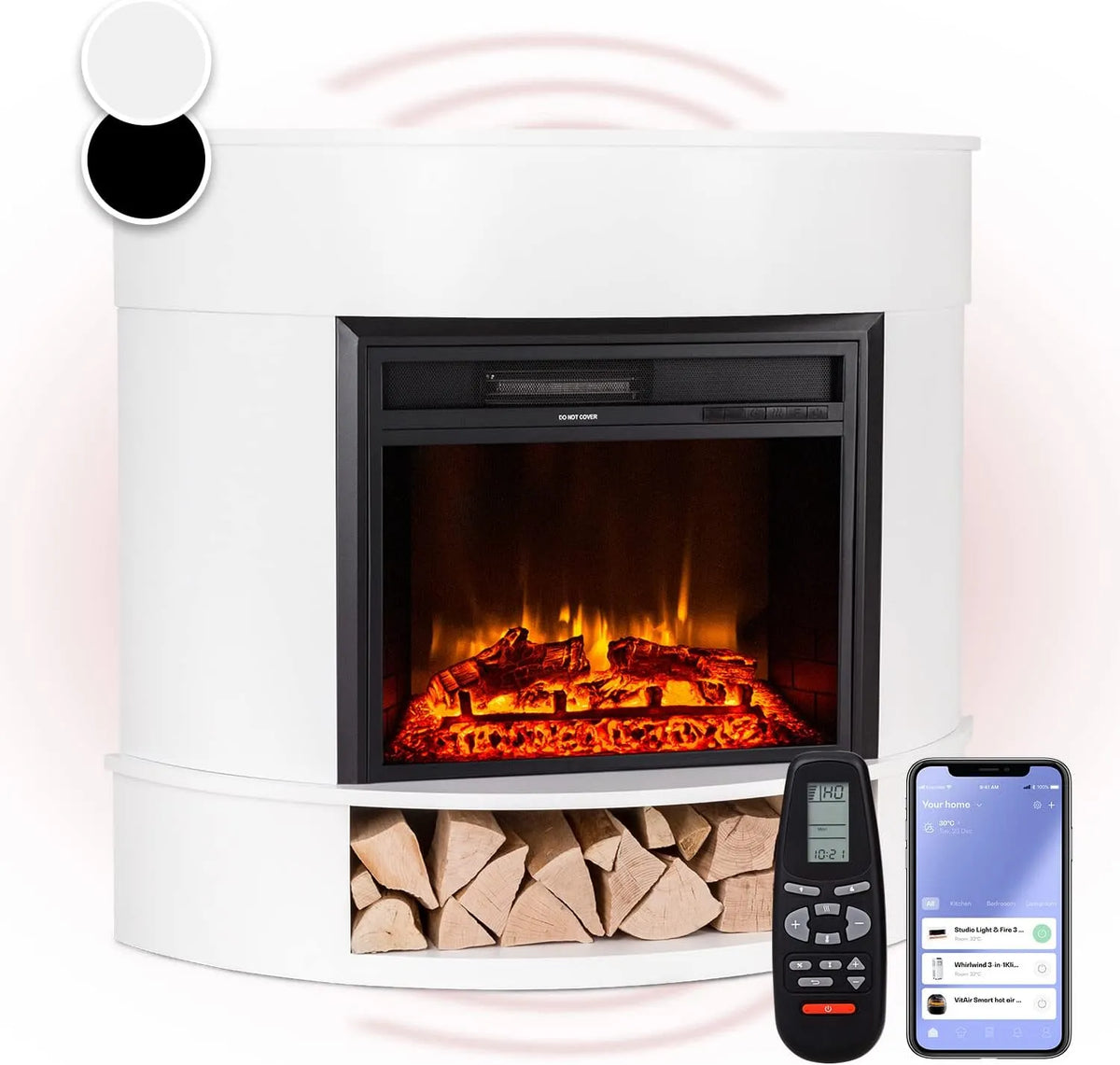 Klarstein Deko Kamin Mit LED-Flammen, Leistung 1800W, Elektro-Kamin Mit Heizung, Fernbedienung, Timer & Auto-Temperaturregelung, Sparsam