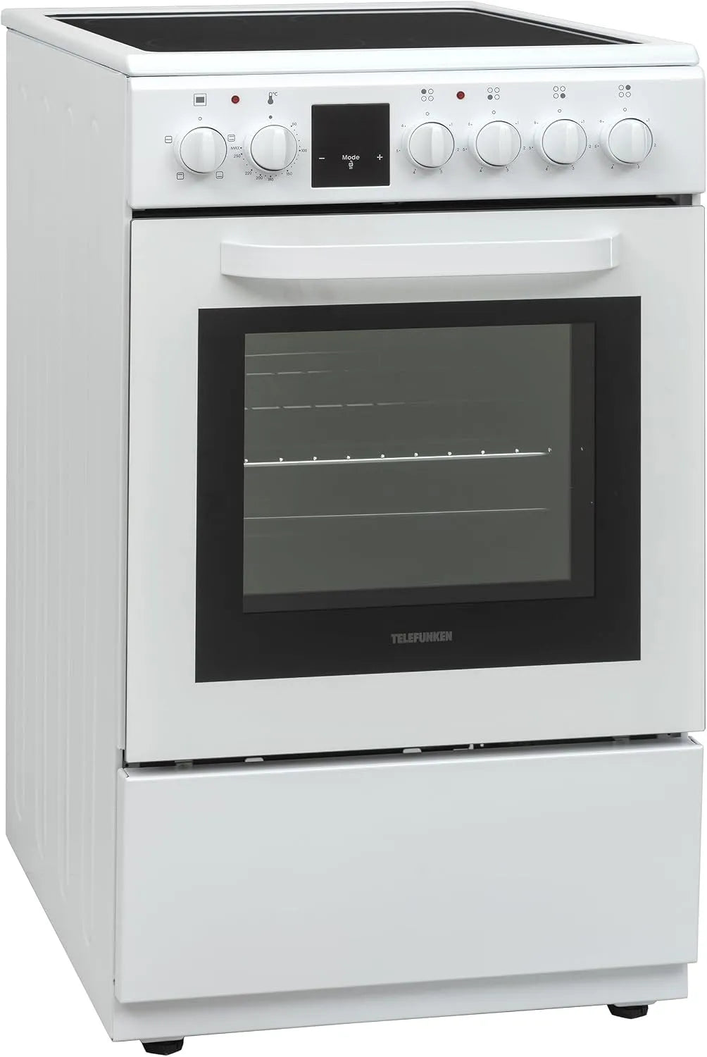 Telefunken Kochfeld BSHC55AI, Fassungsvermögen 55 Liter, Herd mit Backofen und, Elektroherd in freistehender Ausführung 50 cm breit, 4 Kochzonen, Weiß