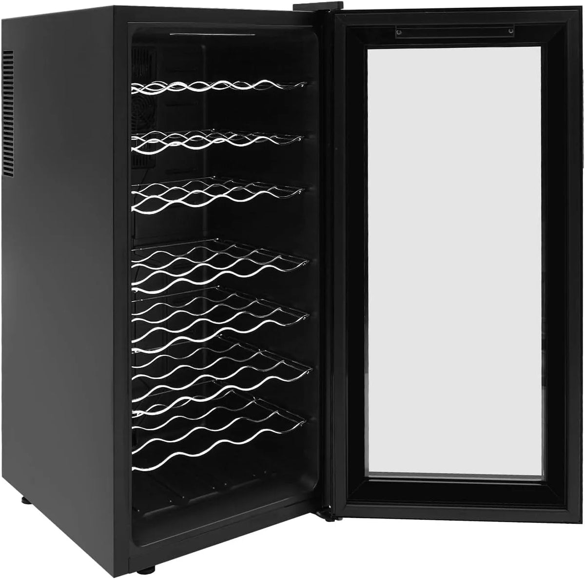 Kühlschrank, 32 Flaschen mit Glastür 12-18℃ Getränkekühlschrank, Fassungsvermögen 78L Wein mit LED Licht für Rotwein Bier Champagner, Weinkühlschrank
