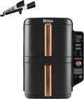 Ninja Heißluftfritteuse SL400EUCP, 2 vertikale Schubladen, 2 Einschübe, 8 Portionen, platzsparendes Design, Kupfer, 9,5 L Fassungsvermögen, Zange