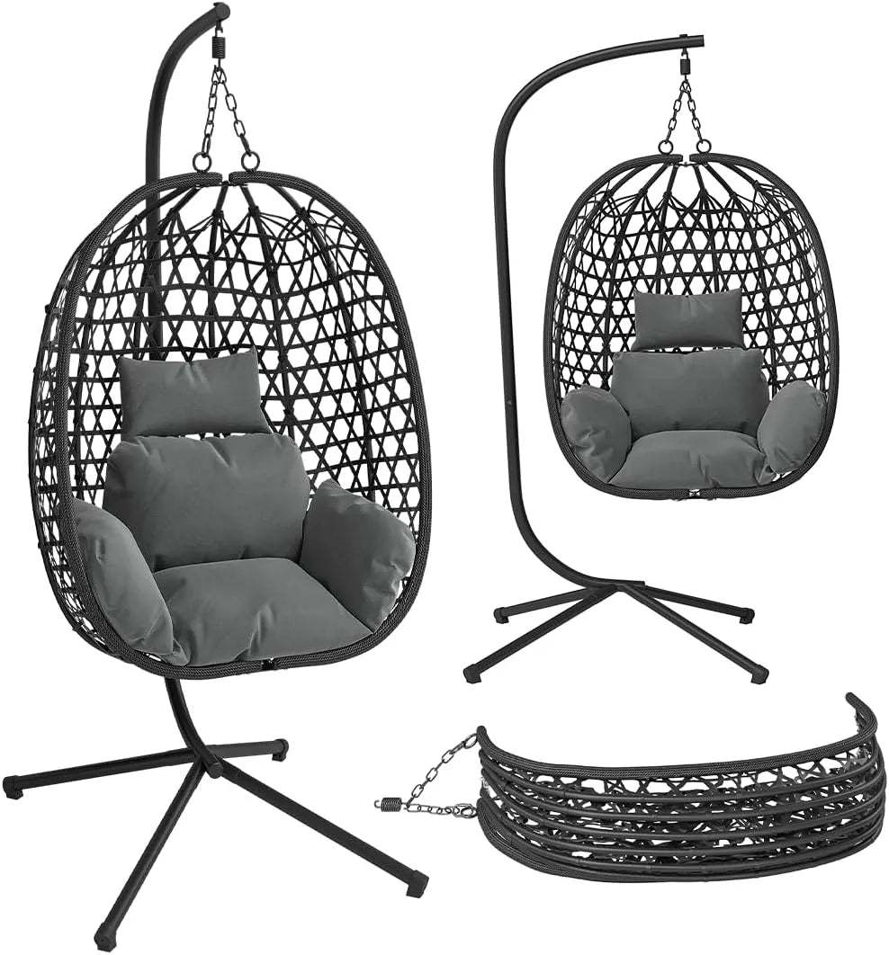 Hängesessel mit Gestell STEELSØN Sarin, Gartenschaukel für Erwachsene & Kinder, Hängekorb in Schwarz, Hanging chair bis 150 kg