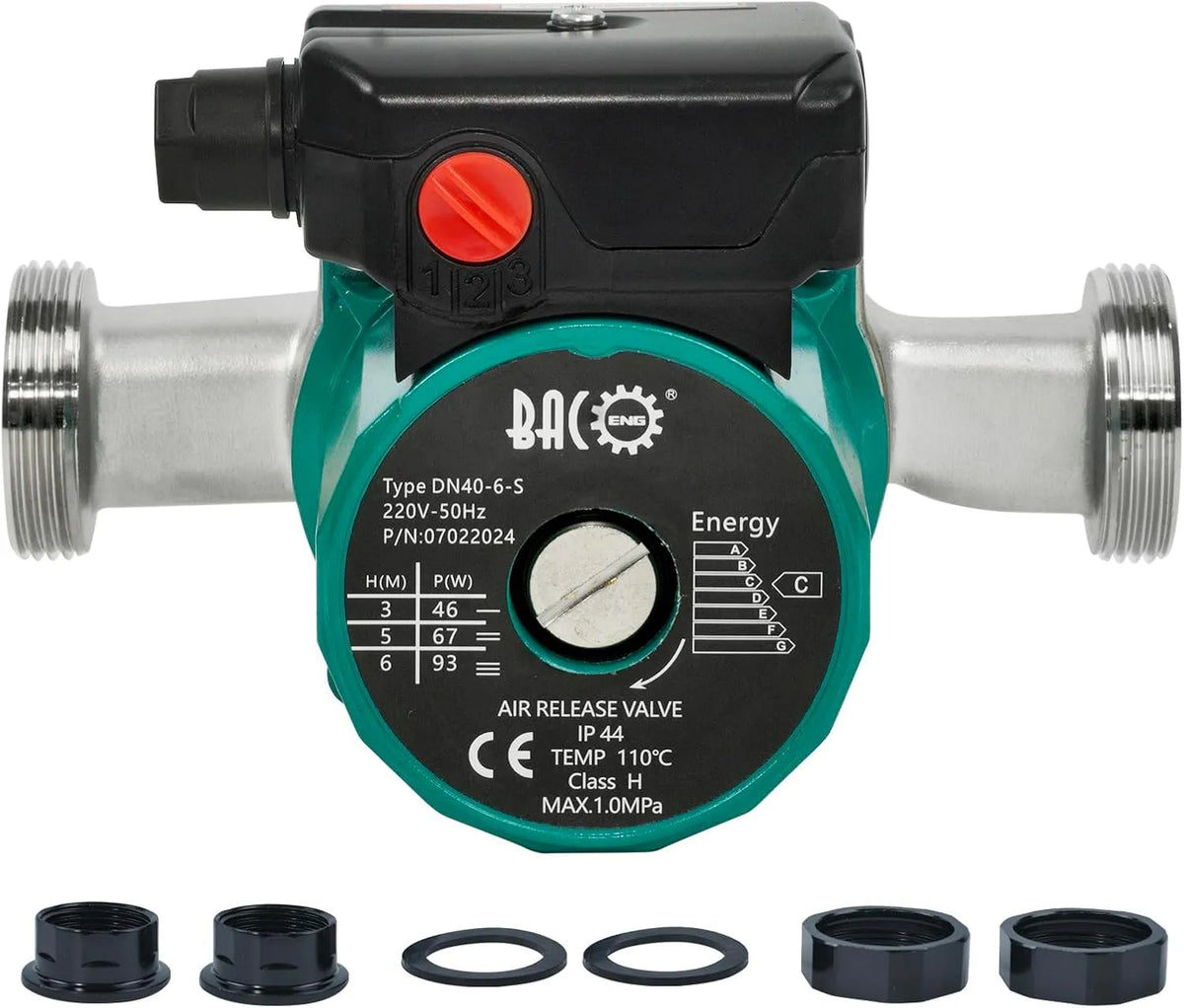 Umwälzpumpe Heizungspumpe RS 25/6-180 Zirkulationspumpe für Zentralheizung 220V BACOENG Edelstahl, 50 Hz, Spannung 220V