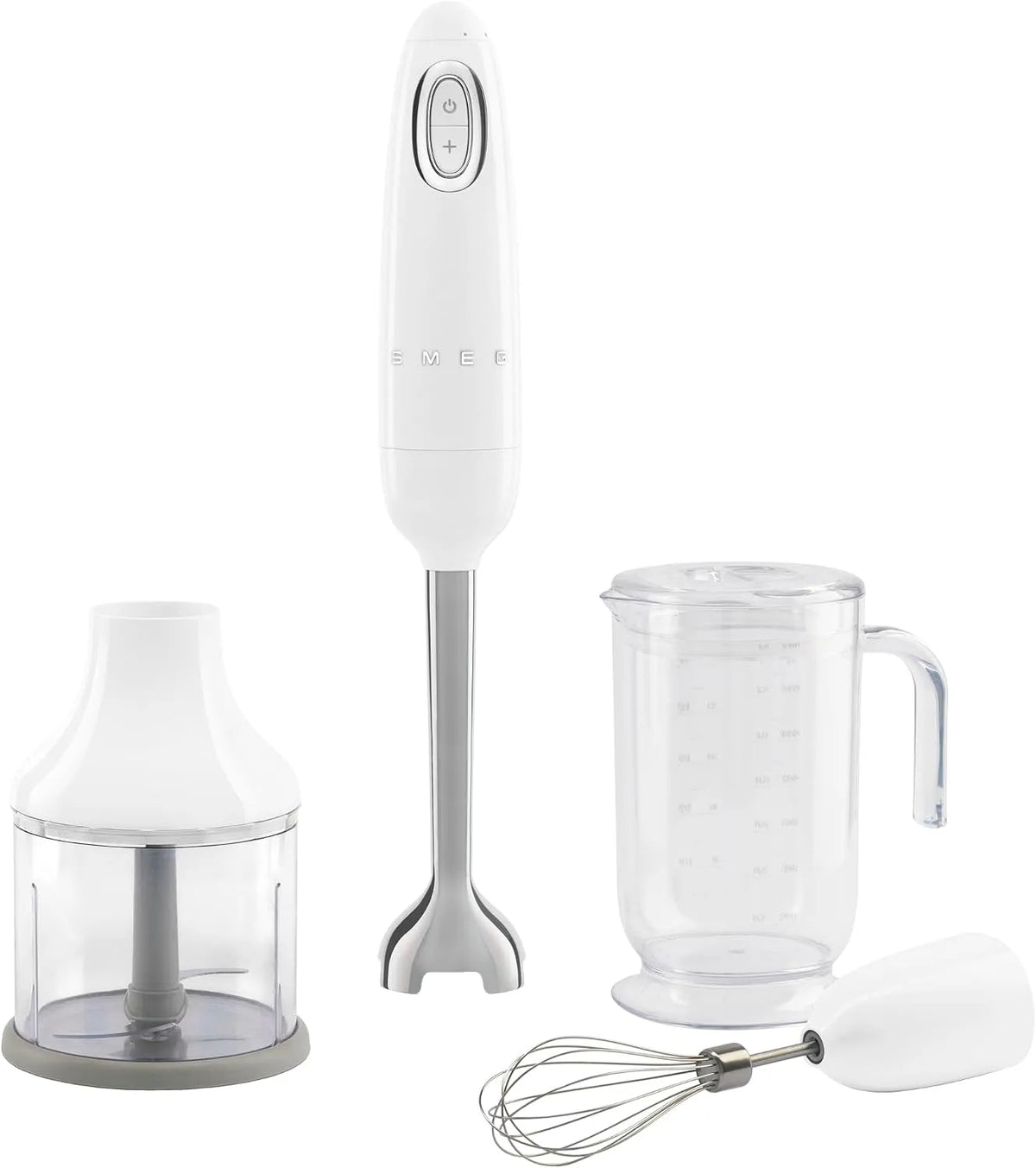 Smeg Modell HBF03WHEU, Turbo-Funktion und Flowblend-Schneidesystem, mit Rutschfestem Griff, Inklusive Zubehör, 700W Leistung, Stabmixer, Weiß