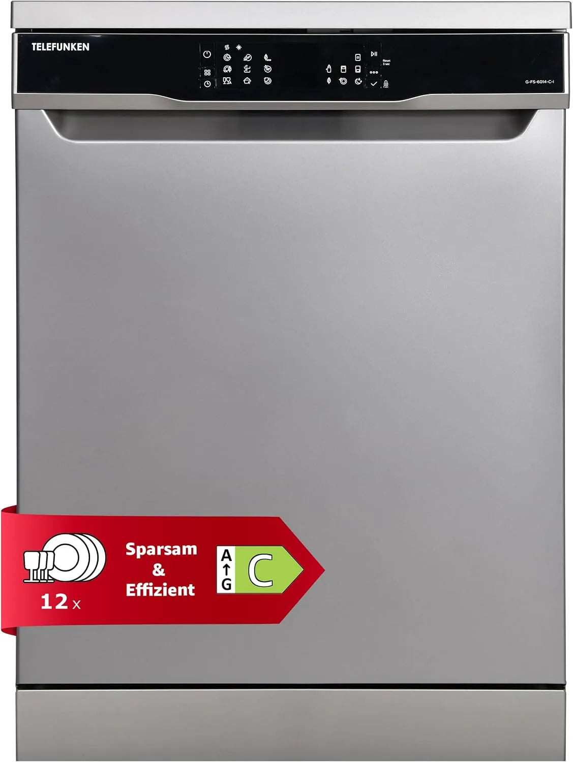 Telefunken Geschirrspüler G-FS-6014-C-I, Spülmaschine 60 cm, leise 44 dB, 12 Maßgedecke, 9 Betriebsprogramme, in freistehender Ausführung, AquaStop