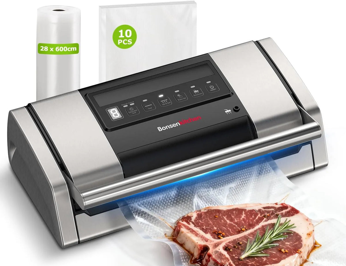 Modell Hochleistungs-Schnellversiegelung-VS5100 Bonsenkitchen Vakuumiergerät, 15 L/min, Vakuumierer mit Beutelclip