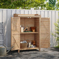 Schrank, Aoxun Gartenschrank Holz, Doppeltür, Gerätehaus, Burlywood, Maße 64 x 40 x 95 cm, Pflanztisch mit Geräteschrank