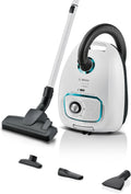 Bosch Staubsauger BGD41HYG, Leistung 600 W, Hygiene-Filter, integriertes Zubehör, langes Kabel, weiß, mit Beutel Serie 4 ProHygienic, 10 Jahre Motor