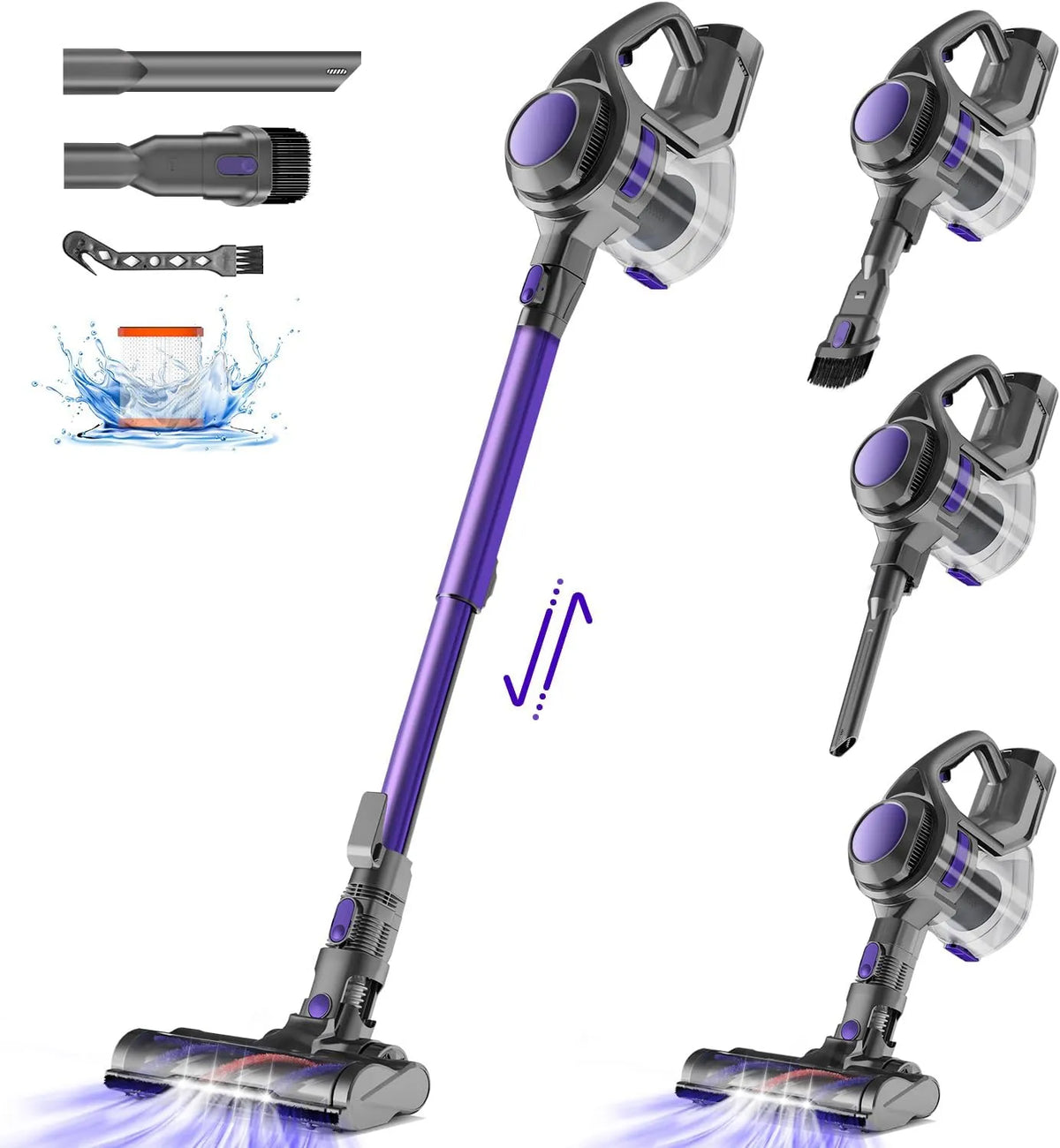 Staubsauger 40000Pa/450W Akku, Leistung 450W Kabellos Mit 1,6L Staubbehälter, Anti Tangle Bürste, Tierhaare, 50 Min Laufzeit für Teppich, Hartboden