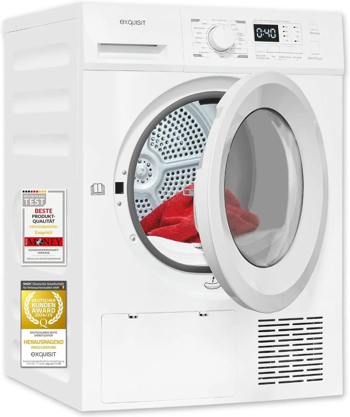 Exquisit Wärmepumpentrockner TWP1001-030D, Gewicht 10 kg, 16 Betriebsprogramme, LED, Frontbeladung, weiss