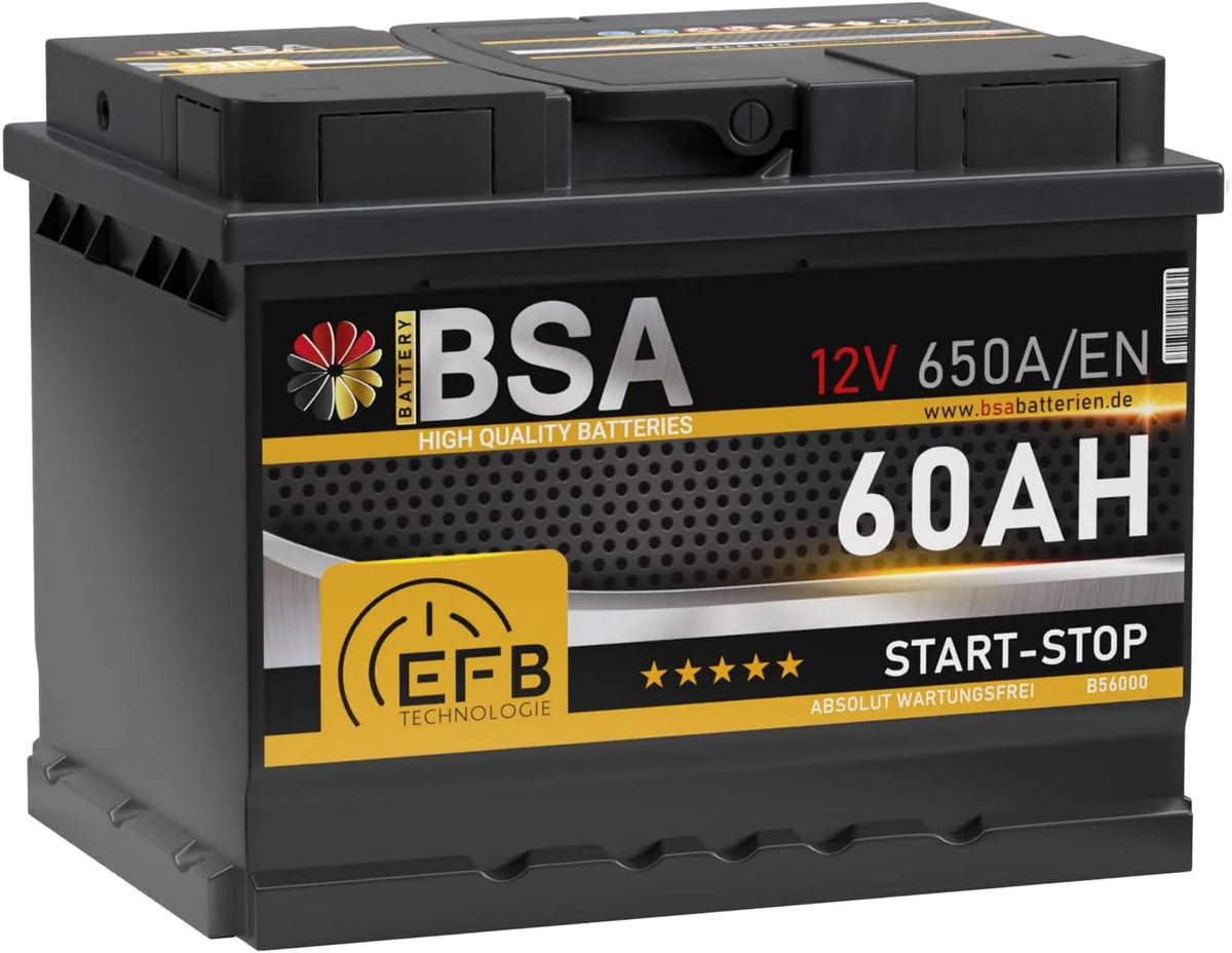 Modell 650A 650A 650A/EN BSA EFB, Batterie 60Ah 12V 650A, EN Start Stop Batterie Autobatterie Starterbatterie ersetzt 55Ah