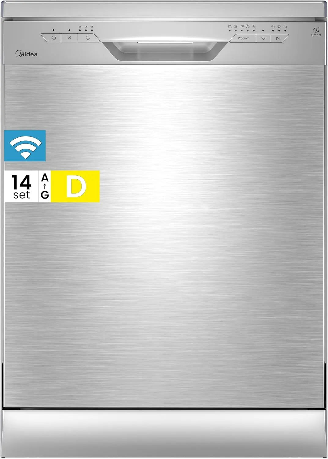 Midea Geschirrspüler 3.60N, 47 dB, 14 Maßgedecke, Unterbaufähig, Inox, 60cm in freistehender Ausführung, SF PRO Spülmaschine mit WLAN