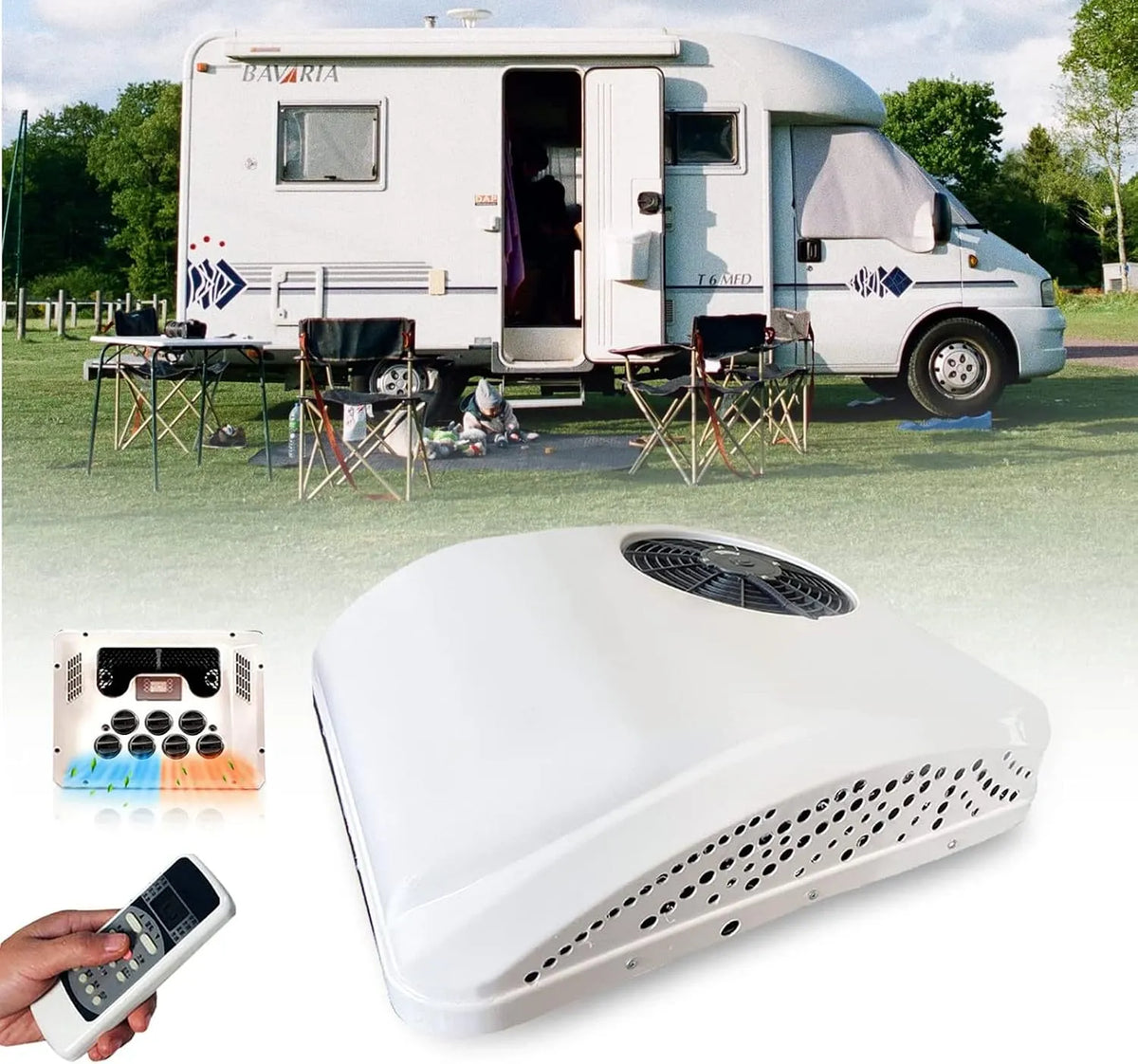 Klimaanlage 12-V-/24-V-Gleichstrom-Parkklimaanlage RV, 2 in 1 -Dachklimaanlage mit Kühlung und Heizung, Bagger 12V, Wohnmobil für Auto, LKW, Camper