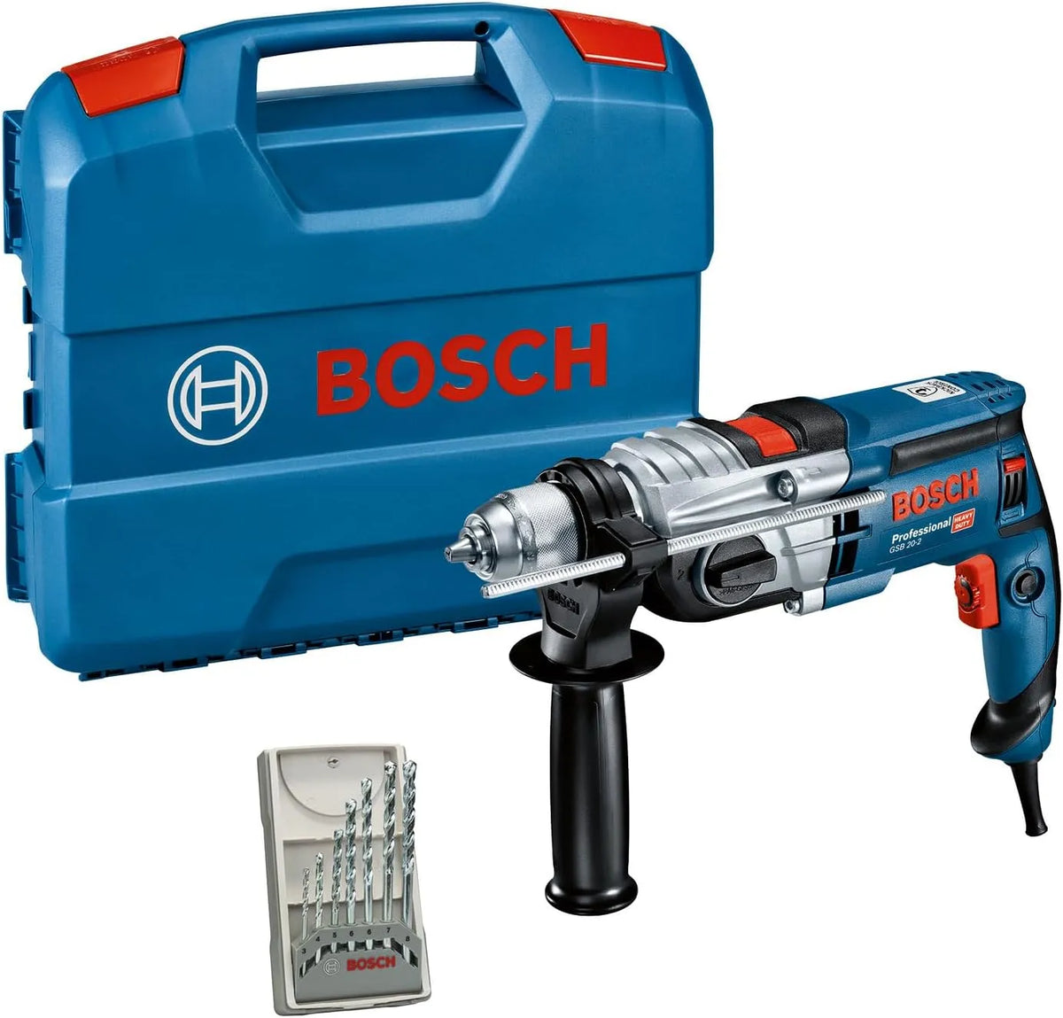 Bosch Modell, Professional Schlagbohrmaschine -2, 850 Watt GSB 20 min-1 060117B401, Leerlaufdrehzahl 3.000, mit Zubehörset, in L-Case