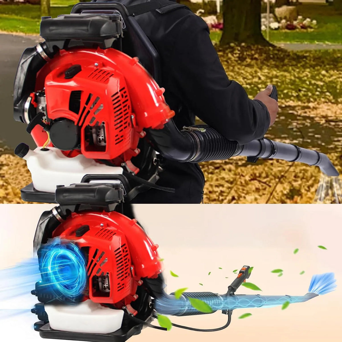 Laubbläser 2-Takt-Rucksack 985B Akku, Benzin-Rucksack-Schneefräse für den Garten, mit Tempomat-Griff zum Wegblasen von Laub und Grasschnitt
