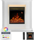 Elektrokamin Juskys, Kaminfeuer, Fernbedienung, Elektrischer Kamin Eckkamin weiß, 1000/2000 W mit Heizung, Flammeneffekt, LED Beleuchtung & Timer