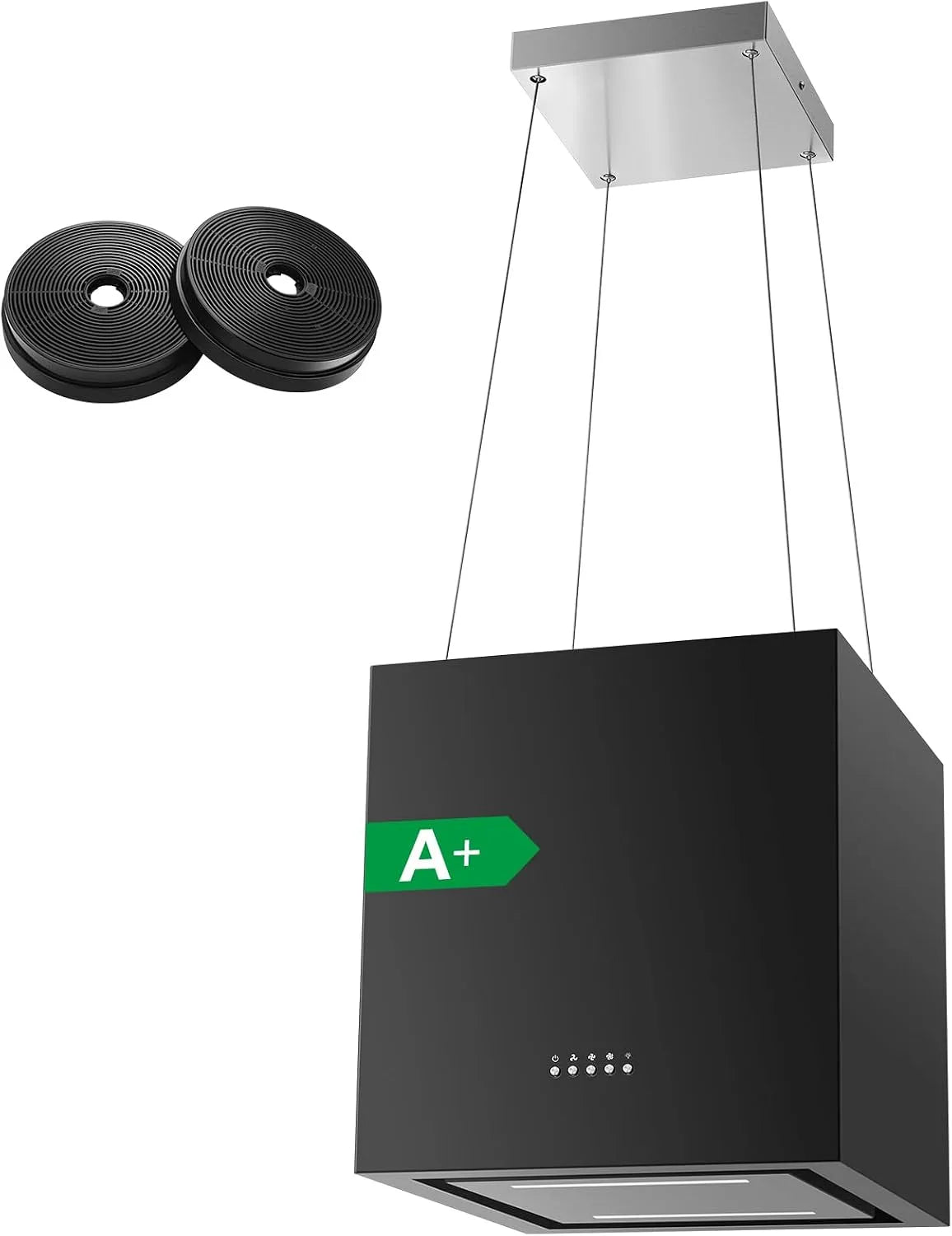 Dunstabzugshaube, 800 m³/h Umluft für Kochinsel, 3 Geschwindigkeitsstufen mit Boost, Breite 40cm, SNDOAS Inselhaube, Aktivkohlefilter, in Schwarz