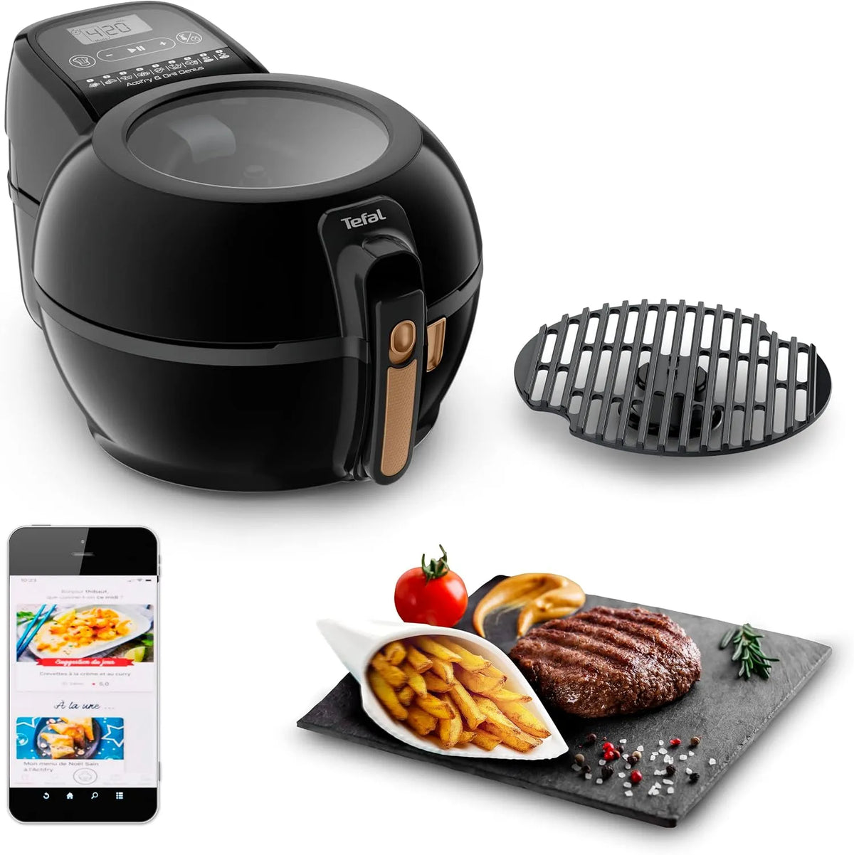 Tefal Heißluftfritteuse FZ7758, Kapazität 1,2 kg, 9 aut. Kochprogramme, ActiFry & Grill Genius, gesundes Frittieren ohne Öl, inklusive. Grillrost