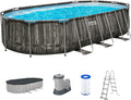 Bestway Pool, Maße 610 x 366 x 122 cm, Fassungsvermögen 20.241 L, Steel Pro MAX Frame Komplett-Set, 3-lagiges TriTech-Material, Holz-Optik