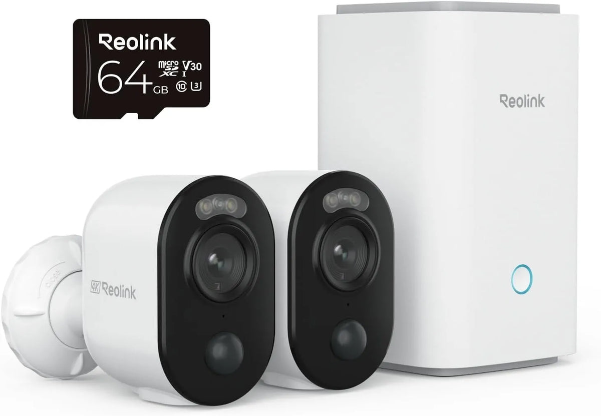 Kamera 2-Kamera-Set, Reolink 4K Überwachungskamera Aussen Akku Set mit Home Hub, 2.4/5GHz WLAN, 5 Monate Akkulaufzeit, Farbnachtsicht