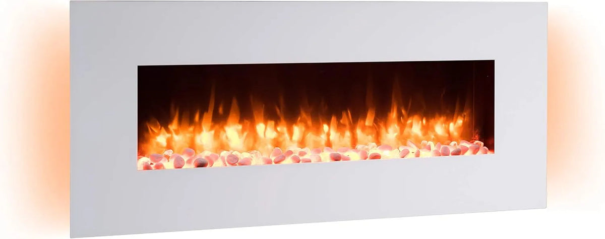 Elektrokamin 3D-Flammeneffekt BALDERIA Yoash, Elektrischer Wandkamin mit Heizung 1000/2000 W, realistischer, LED-Beleuchtung, Timer, Thermostat, Weiß