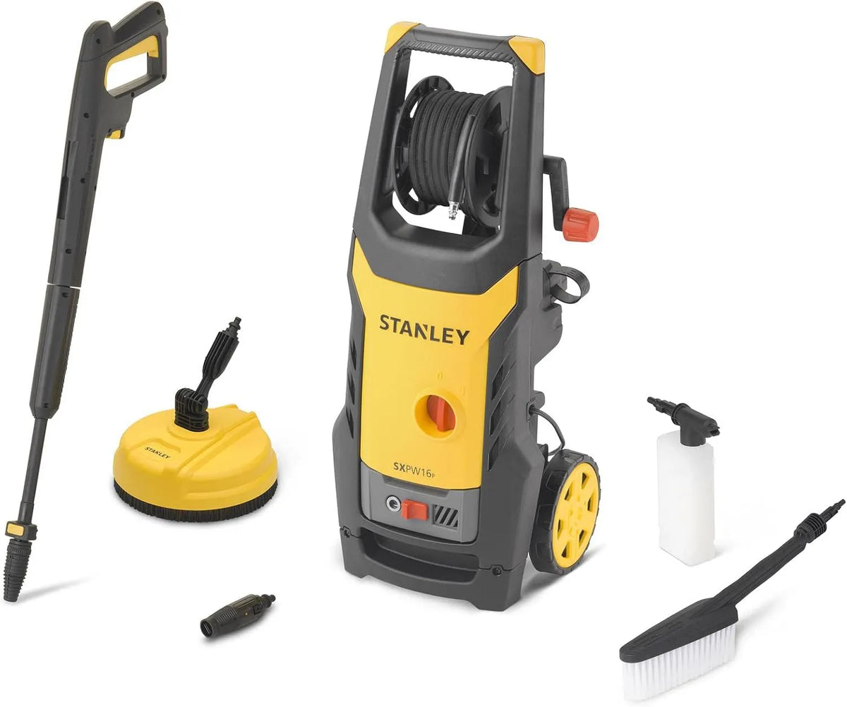 Hochdruckreiniger SXPW16PE Stanley, Leistung 1600 W, 125 bar, 420 l/h, mit Patio Cleaner Deluxe und Feste Bürste