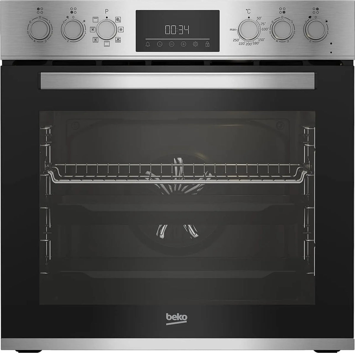 Beko Kochfeld BBUM12321X, Einbau-Herd-Set, Aero, in Schwarz-Edelstahl, Multifunktionsofen mit 8 Heizarten und Glaskeramik, SteamShine-Reinigung